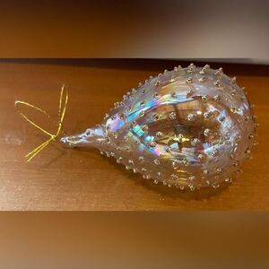 Unmarked Clear Glass Christmas Bauble Polka Dot Hanging Ornament Decor Vintage